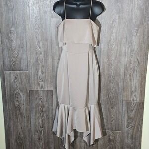 PS THE LABEL Beige Ruffle Hem Spaghetti Strap Midi‎ Dress Small